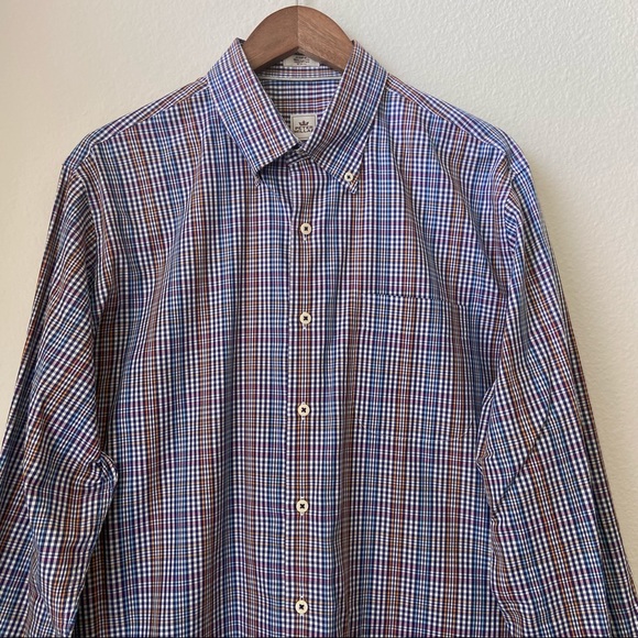 🆕 Peter Millar Plaid Button Down Dress Shirt - Navy, Orange, and Pink - Picture 3 of 9